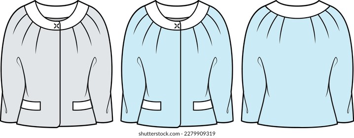 Plantilla de dibujo plano técnico de dibujo vectorial de parte delantera y trasera