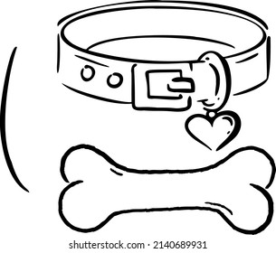 Collar with heart and bone hand draw vector illustration art