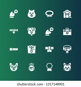 collar icon set. Collection of 16 filled collar icons included Cat, Collar, Real madrid, Leash, Tie, Veterinarian, Dog, Dog house