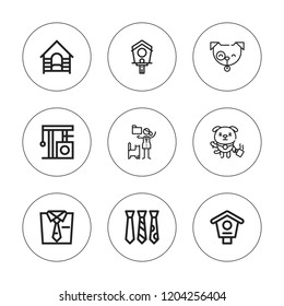 Collar icon set. collection of 9 outline collar icons with bird house, cat, dog, veterinarian icons. editable icons.