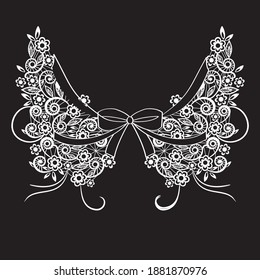 Collar from lace and tapes. Print for a girly t shirt around the neck. Vector illustration.