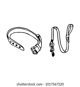 A collar and leash for dogs vector illustration. Doodle style. Design, print, decor, textile, paper