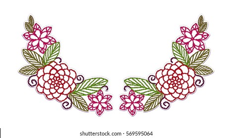 Collar, cuello y decolleta con bordado. Elementos de montaje de encaje con flores y hojas, corazones crochet, hechos a mano, hechos con amor