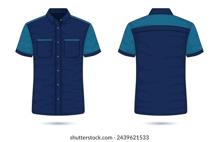 Collar office shirt mockup front and back view. Vector illustration