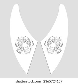 collar outline fashion flat technical drawing template. vintage lace cotton design vector. fashionable lace collar shirt decorative ornament cut-out detailing design for garment, apparel template.