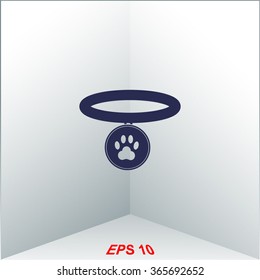 Collar with paw sign vector icon.