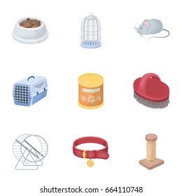 Collar, pet food and other products. Pet shop set collection icons in cartoon style vector symbol stock illustration web.