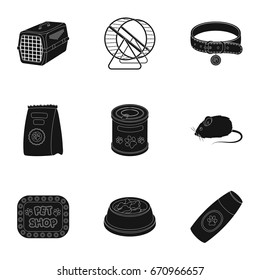 Collar, pet food and other products. Pet shop set collection icons in black style vector symbol stock illustration web.