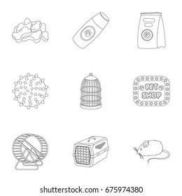 Collar, pet food and other products. Pet shop set collection icons in outline style vector symbol stock illustration web.