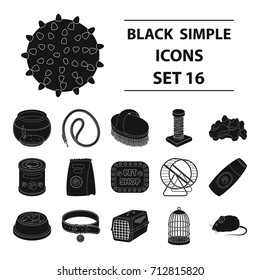 Collar, pet food and other products. Pet shop set collection icons in black style vector symbol stock illustration web.