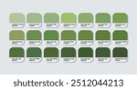 Collard Greens Colors Palette, Collard Green Color Guide Palette with Color Names. Catalog Samples of Green colors with RGB HEX codes. plastic, paint, natural Green colour, Fashion Trend Collard Green