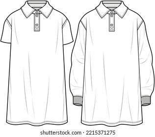 Collared  Dress, Polo Dress Set Fashion Illustration, Vector, CAD, Technical Drawing, Flat Drawing, Template, Mockup.	