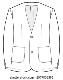 Collarless Blazer Jacket Two Button Mens Suit Flat Sketch Vector Illustration