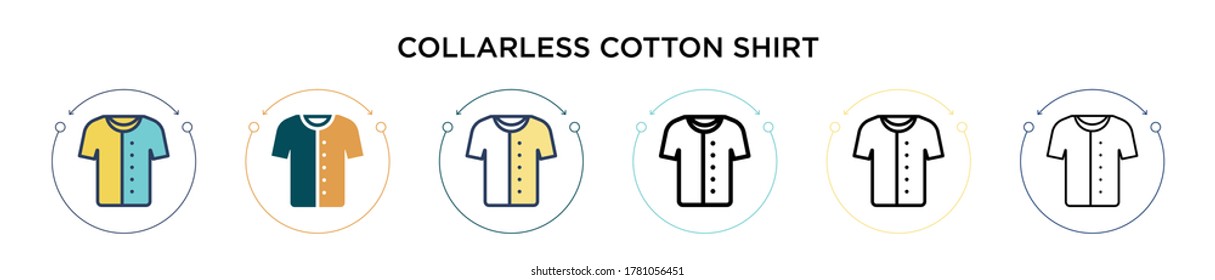 Collarless cotton shirt icon in filled, thin line, outline and stroke style. Vector illustration of two colored and black collarless cotton shirt vector icons designs can be used for mobile, ui, web