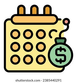 Vector de contorno de icono de calendario colateral. Préstamo de marketing. Color del dinero del tiempo