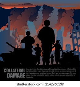 Collateral Damage When At War Illustration Can Be Used As Poster, Copy Space, Design Element, Or Any Other Purpose.