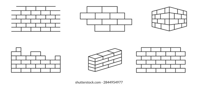 Collation of brick wall icon vector set. Brick stone icon wall construction architecture barrier structure symbol. Vector illustration of an abstract background.