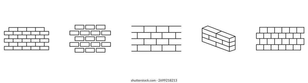 Agrupamento de tijolo ícone de linha simples parede. Vetor de arquitetura de construção de parede de ícone de pedra de tijolo. Vetor do metrô bloco rocha tijolo branco parede fundo branco.  Moderno gráfico de construção de alvenaria. 