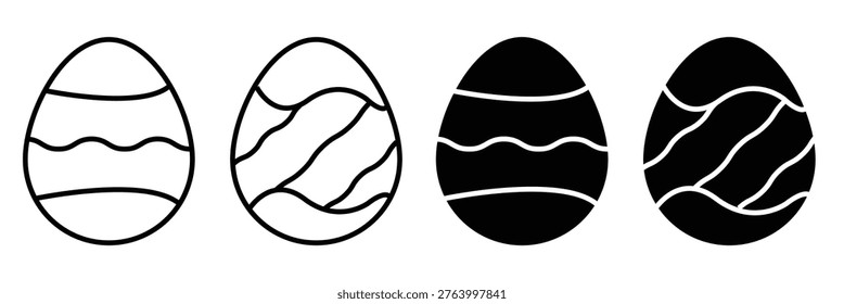 Collation of ester eggs icon set. Spring ester black and white. Contains as egg, decoration, chicken egg, celebration and more.  Easter eggs decorated with black and white color.  eps 10.