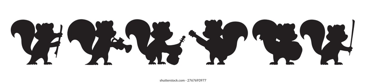 collation of squirrel silhouettes vector illustration
