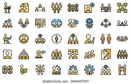 Colleague icons set. Outline set of colleague vector icons thin line color flat isolated on white