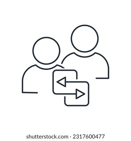 Colleague interactions. Сoworker sharing.Vector linear icon isolated on white background.