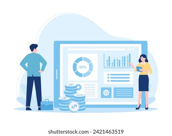  colleagues analyzing growth charts trending concept flat illustration