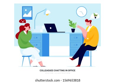 Colleagues Chatting in Office. Can use for web banner, infographics, hero images. Flat style color modern vector illustration.