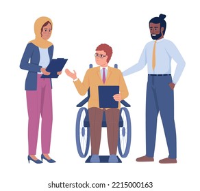 Colleagues chatting semi flat color vector characters. Editable figures. Full body people on white. Friendly communication simple cartoon style illustration for web graphic design and animation