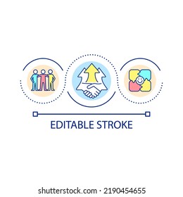 Colleagues collaboration for better results loop concept icon. Improving efficiency with teamwork abstract idea thin line illustration. Isolated outline drawing. Editable stroke. Arial font used