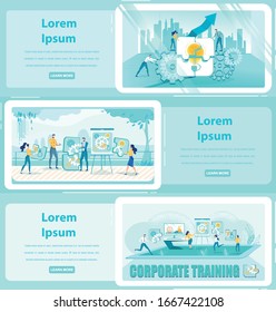 Colleagues Completing Jigsaw Puzzles with Light Bulbs and Gears. Creative Thinking Practices. Corporate Training for Co-Ordinated Teamwork. Three Horizontal Banners with Copy Space for Extra Text.