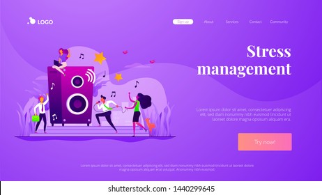 Colleagues At Corporate Party. Employees Characters Relaxing After Work Day. Rest Breaks At Work, Office Fun And Games And Stress Management Concept. Website Homepage Header Landing Web Page Template.