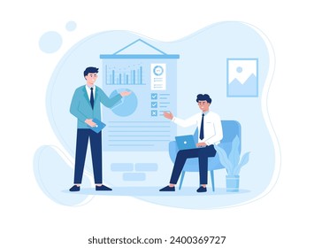 colleagues discuss about growth analysis trending concept flat illustration