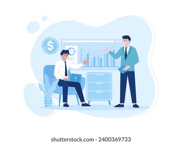 colleagues discuss about growth analysis trending concept flat illustration