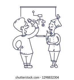 Colleagues discussing a cheme