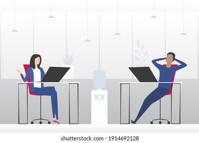 Colleagues discussing in office. Vector illustration.