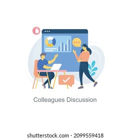 Colegas Ilustración vectorial de Discusión aislada en fondo blanco. Diseño de estilo Ilustración plana.