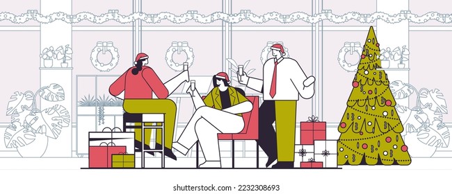colleagues drinking champagne businesspeople celebrating new year christmas holidays in office horizontal