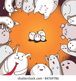 Colleagues meet newcomers - Group of creatures glad to newbies