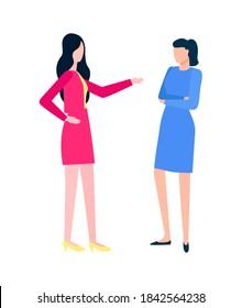 Colegas sobre el vector del descanso para el café, mujeres hablando de proyectos empresariales y tareas de trabajo, personas que se ocupan de cuestiones laborales, debate de compañeras de trabajo