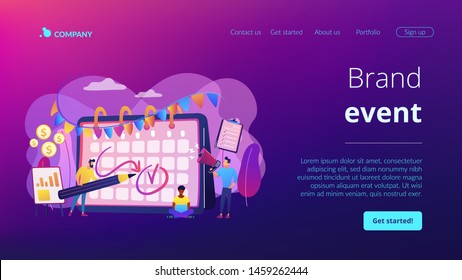 Colleagues Preparing For Corporate Party. Time Management, Deadline. Brand Event. Event Brand Management, Sponsored Event Organization Concept. Website Homepage Landing Web Page Template.