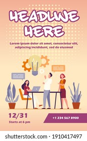 Colleagues sharing thoughts and ideas flat vector illustration. Cartoon employees thinking about company project or startup in team. Brainstorm, skill and teamwork concept
