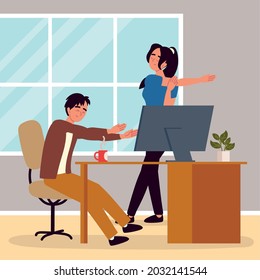 colleagues stretching on work during break