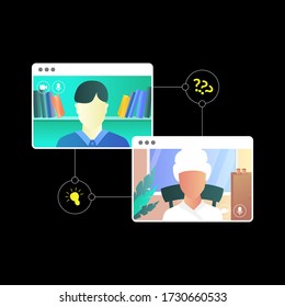 Colleagues talk to each other on the digital screen. Video call creative concept. Online conference.
