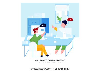 Colleagues Talking in Office. Can use for web banner, infographics, hero images. Flat style color modern vector illustration.