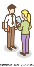 Colegas hablando. Icono de carácter isométrico de colaboración de Office