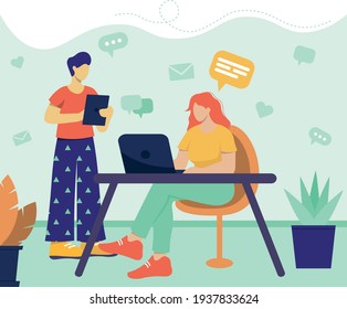 colleagues are talking in the office  vector illustration in flat style