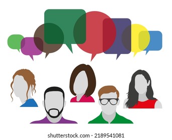 Colegas, equipo, pensamiento, pregunta, idea, concepto de lluvia de ideas. Comunicación entre hombres y mujeres.
