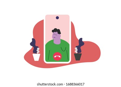Colleagues video call, working from home on the computer screen, vector illustrator