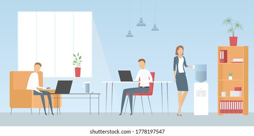 Colleagues working in office. Vector illustration.
